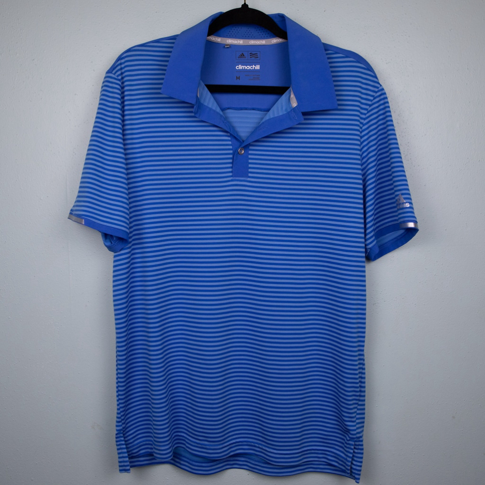 Adidas Climachill performance blue stripe polo shirt-M